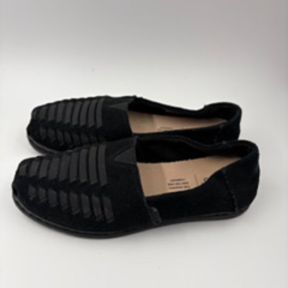 Tom's Alparagata Leather Wrap Slip-On Shoes in Black Size 5M